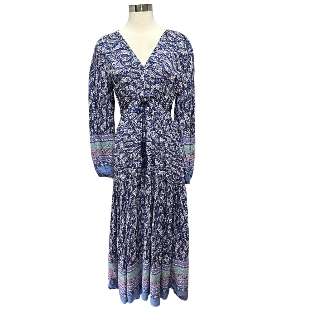 Few Moda Paisley Peasant Maxi Dress Womens S Blue Long Sleeve Boho Cottage Flowy